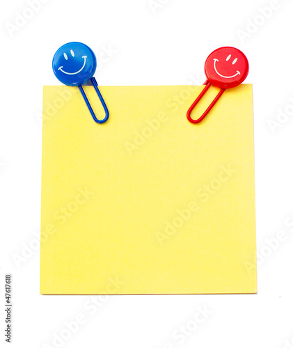 Photo: Note with smiling paper clips Note with smiling paper clips