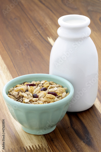 Photo: Delicious and healthy muesli with fresh milk Delicious and healthy muesli with fresh milk