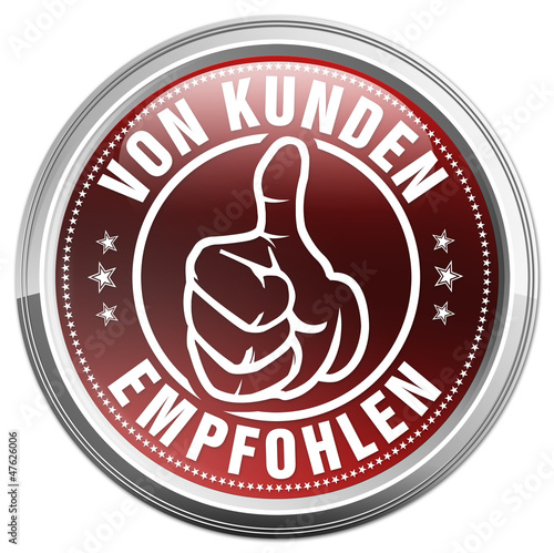 Illustration: von kunden empfohlen button rot von kunden empfohlen button rot