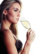 beautiful woman in lingerie drinking champagne