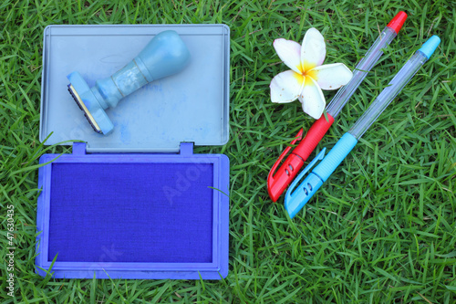 Photo: The ink on the pump And pen laying on the grass The ink on the pump And pen laying on the grass