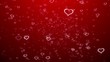 Stylish hearts are falling against a red background.