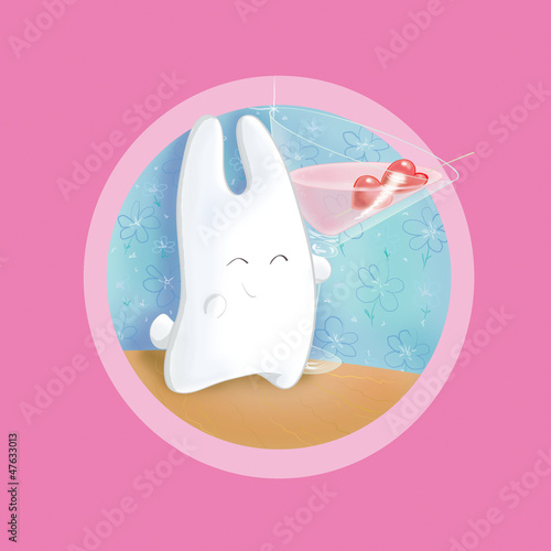 Illustration: Bunny with a glass of martini Bunny with a glass of martini