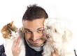 guy with cat and dog