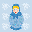 poupee russe bleue et ciel fond