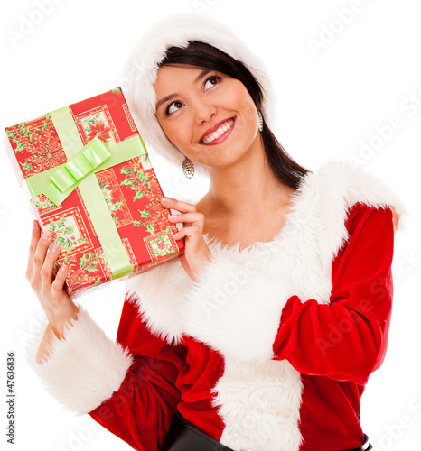 Photo: Female Santa with a gift Female Santa with a gift
