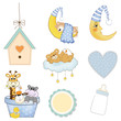 baby boy items set in vector format isolated on white background
