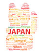 Colourful maneki-neko cat. Japanese words