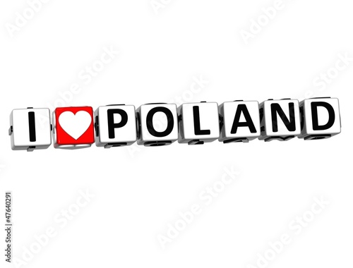 Illustration: 3D I Love Poland Button Click Here Block Text 3D I Love Poland Button Click Here Block Text