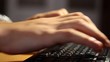 Male hands type on keyboard close up