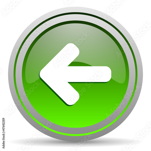 Illustration: arrow left green glossy icon on white background arrow left green glossy icon on white background