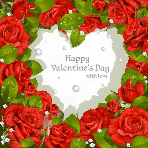 Vector: Valentine's Day card with red roses and diamonds Valentine's Day card with red roses and diamonds