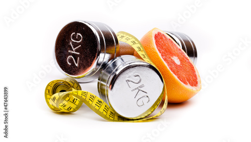 Photo: fitness dumbells and fruits fitness dumbells and fruits