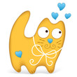 Red pillow cat with blue hearts