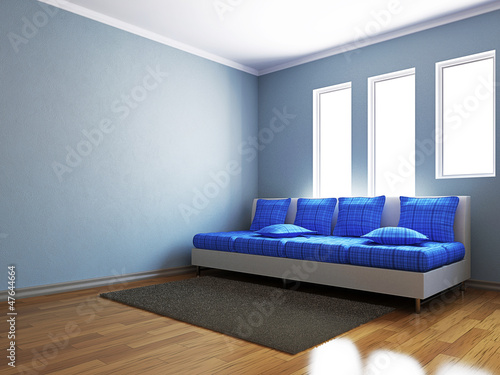 Illustration: Livingroom with blue sofa Livingroom with blue sofa
