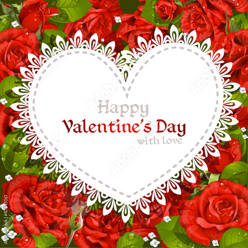Vector: Happy Valentine's Day card on red roses background Happy Valentine's Day card on red roses background