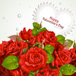 Bouquet of red roses with a happy Valentine`s day card