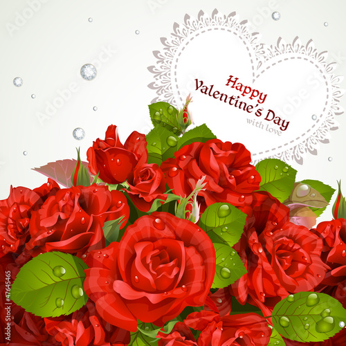 Vector: Bouquet of red roses with a happy Valentine`s day card Bouquet of red roses with a happy Valentine`s day card