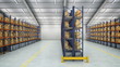 Camera travels inside a large warehouse. Seamless loop.