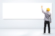 Photo: engineer drawing on white blank billboard. engineer drawing on white blank billboard.