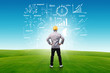 Photo: Engineer person standing near a business plan concept idea Engineer person standing near a business plan concept idea