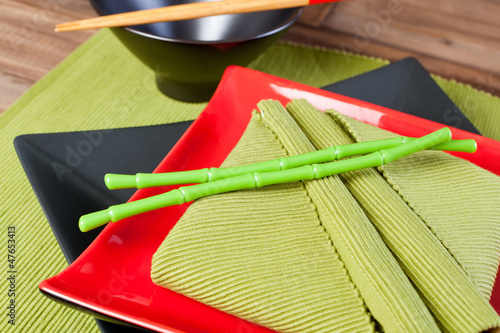 Photo: Folded napkins in green Folded napkins in green