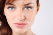 Close-up of beautiful melancholy pretty caucasian woman