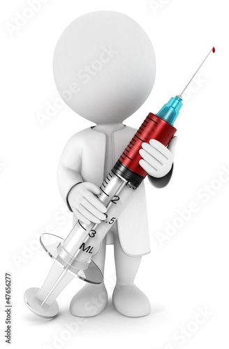 Illustration: 3d white people with a medical syringe 3d white people with a medical syringe