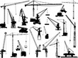 Vektor: twenty building cranes on white twenty building cranes on white