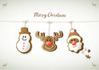 lebkuchen, schneemann, weihnachtsmann und rentier, , vector