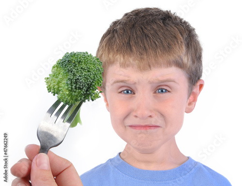 Photo: Boy and Healthy Broccoli Diet on White Boy and Healthy Broccoli Diet on White