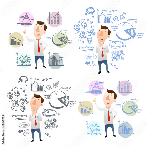 Vector: businessman with hand doodle charts businessman with hand doodle charts