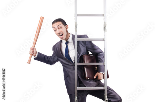 Photo: Businessman climbing the ladder isolated on white Businessman climbing the ladder isolated on white