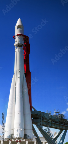 Photo: Big space rocket at launching platform Big space rocket at launching platform