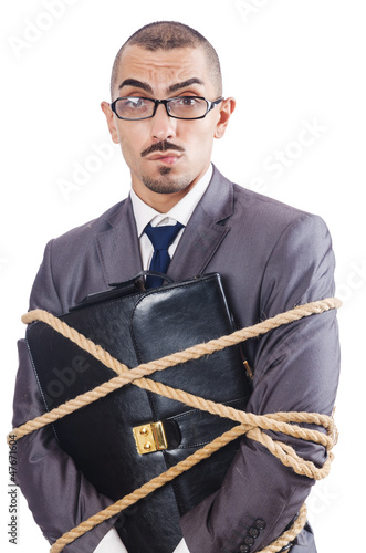 Photo: Businessman tied up with rope Businessman tied up with rope