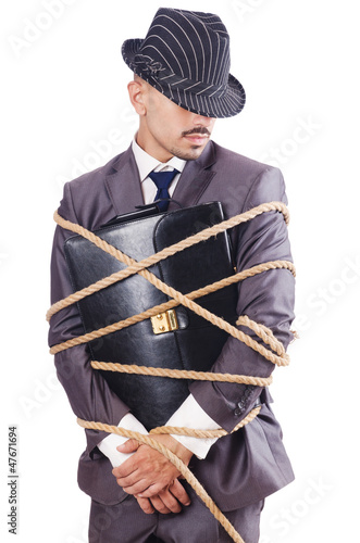 Photo: Man tied up with rope on white Man tied up with rope on white