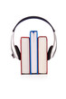 Concept of audio books with earphones on white