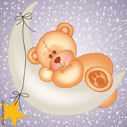 Vector: Teddy bear sleeping on a moon Teddy bear sleeping on a moon