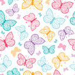 Floral butterflies vector seamless pattern background with hand