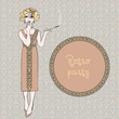 retro woman smoking cigarette, vector illustration