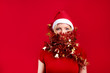 pretty blonde woman wearing a christmas hat having fun