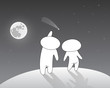 Lovers watching a shooting star at the full moon