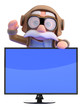 Pilot waves from behind widescreen television