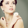 Photo: Portrait of beautiful bride. Wedding dress. Wedding decoration Portrait of beautiful bride. Wedding dress. Wedding decoration