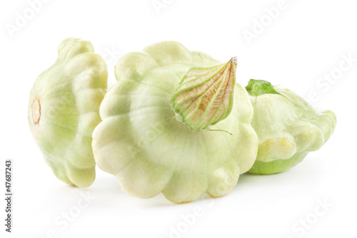 Photo: Three types of Patty pan Squash isolated on white background Three types of Patty pan Squash isolated on white background