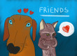 Friends like a kitten and  a Dachshund dog