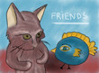 Friends like a kitten and  a bird