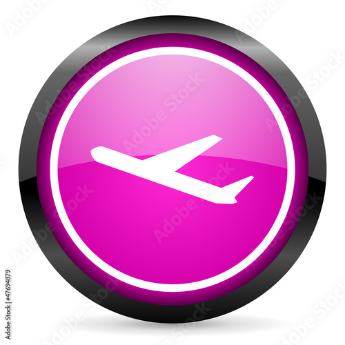 Illustration: airplane violet glossy icon on white background airplane violet glossy icon on white background