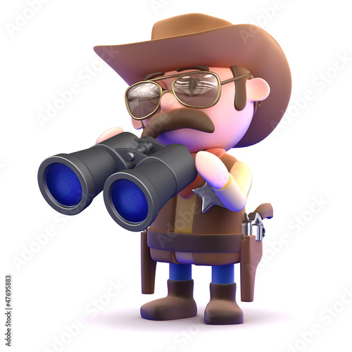Illustration: Cowboy scans the horizone with his binoculars Cowboy scans the horizone with his binoculars