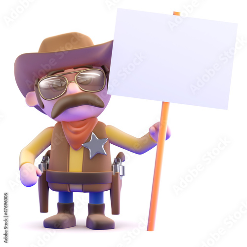 Illustration: Cowboy holds a placard Cowboy holds a placard